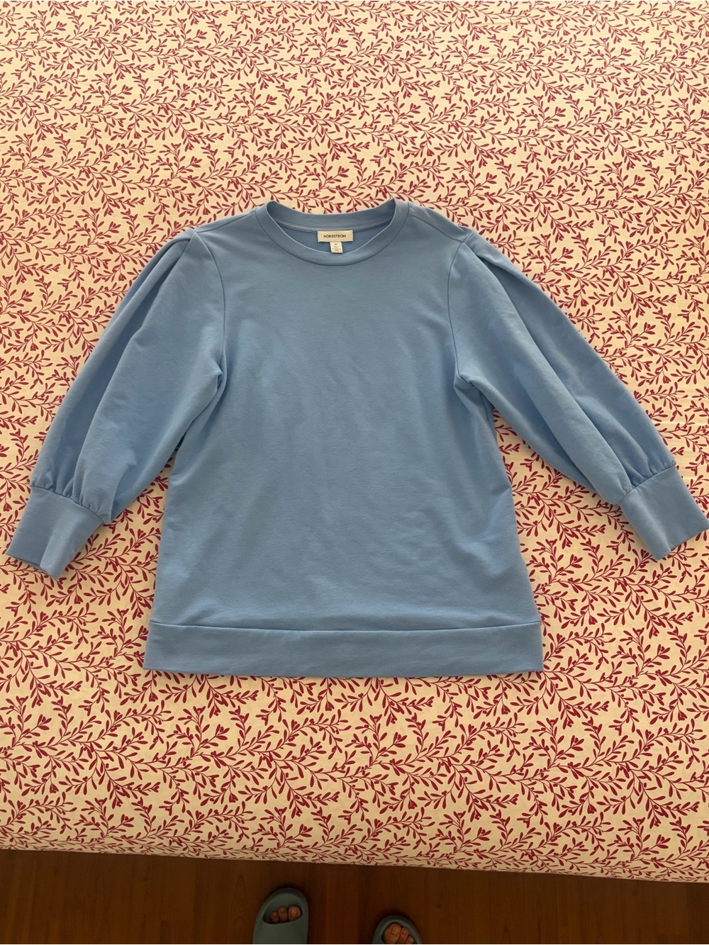 Nordstrom puff sleeve crew neck blue sweater size xs